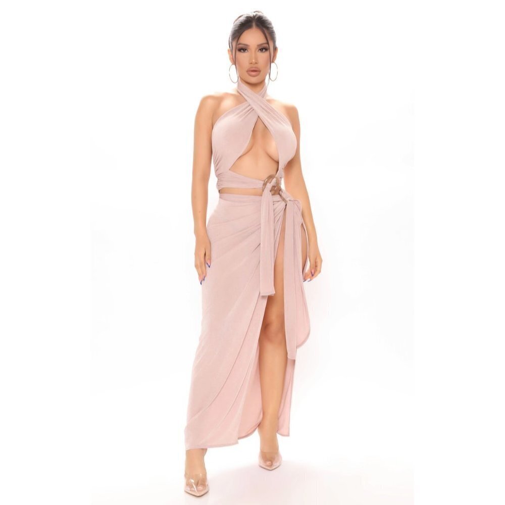 Fashion Nova | NWOT Make Them Jealous Maxi Wrap Skirt Cream Blush - Picture 4 of 8